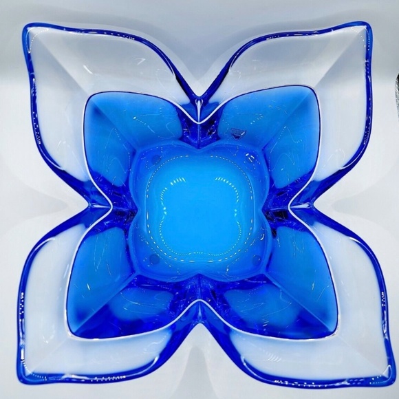 Orrefors Sweden Art Glass Blue Lotus Bowl